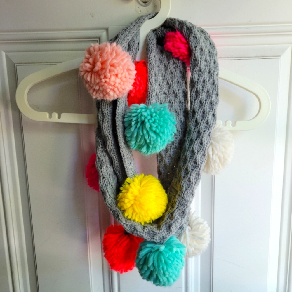 Colorful Pom-Pom Infinity Scarf